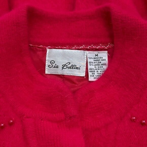 Vintage Sia Bellini Pink Floral Beaded Rabbit Hair Wool Blend Cardigan Luxury M - Picture 9 of 11